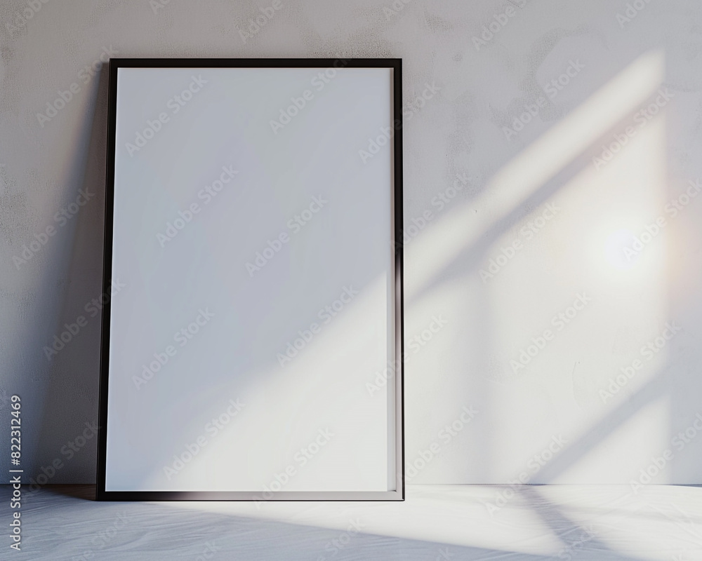 An upscale architectural studio features one empty white frame with dark borders, spotlighted and angled to the right against a light gray wall. An upscale architectural studio features one empty white frame with dark borders, spotlighted and angled to the right against a light gray wall.