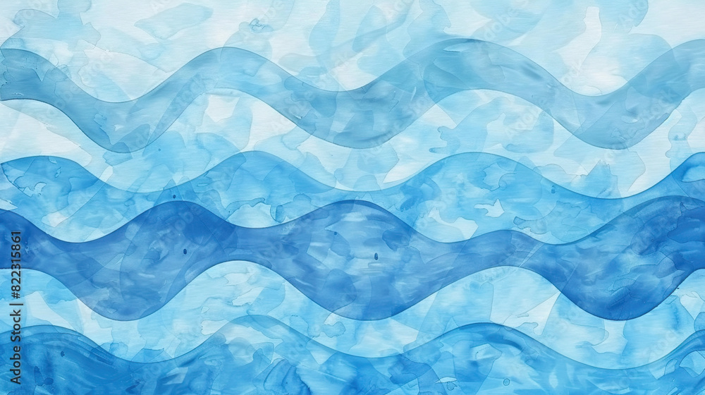 Fototapeta premium Abstract blue watercolor waves background. Watercolor texture. Vector illustration