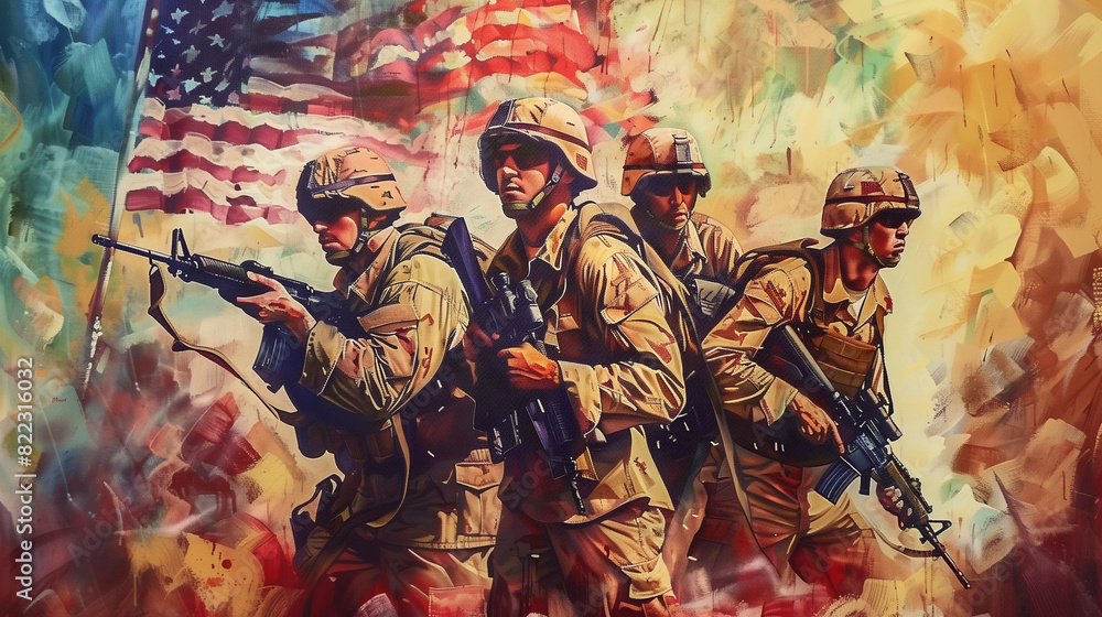 Fototapeta premium Memorial Day, celebrated in the United States, is a day of remembrance and tribute to fallen soldiers who gave their lives in the service of their country.