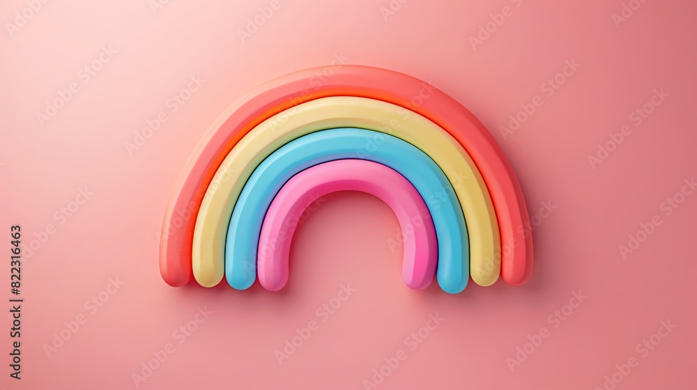 Obraz premium Minimal modern image of a rainbow name patch with customizable text, centered on a clean pastel background, vibrant colors, simple design, strategic negative space