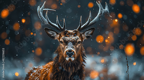 A wildlife high quality photo professional photographer of moose deer standing  during winter snowing  background, wallpaper photo