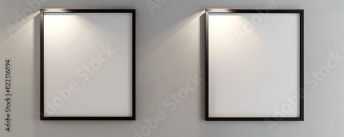 In a contemporary architectural studio, two white frames with dark borders are displayed against a light gray wall.
