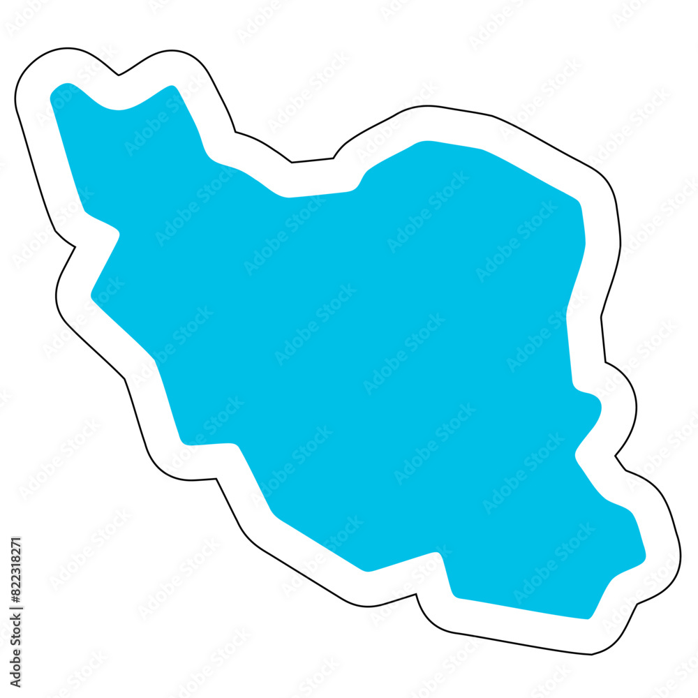 Iran country silhouette. High detailed map. Solid blue vector sticker with white contour isolated on white background. Iran country silhouette. High detailed map. Solid blue vector sticker with white contour isolated on white background.