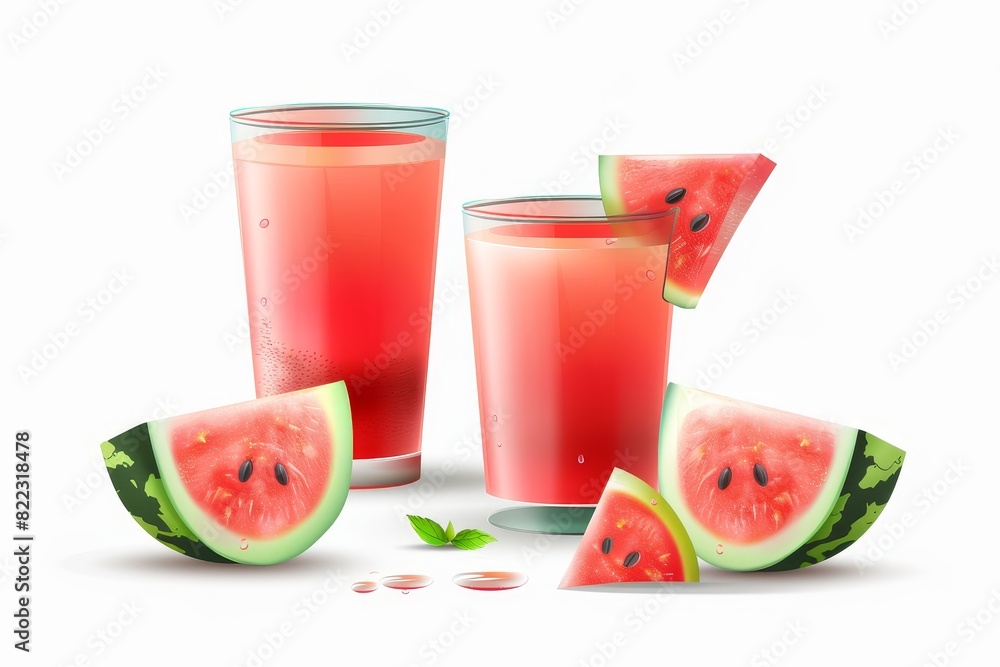 The juice of watermelon. Sweet fruits. Modern illustration, 3D realistic The juice of watermelon. Sweet fruits. Modern illustration, 3D realistic