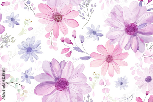 Watercolor floral seamless pattern in vintage rustic style. Print with abstract flowers, leaves, and plants