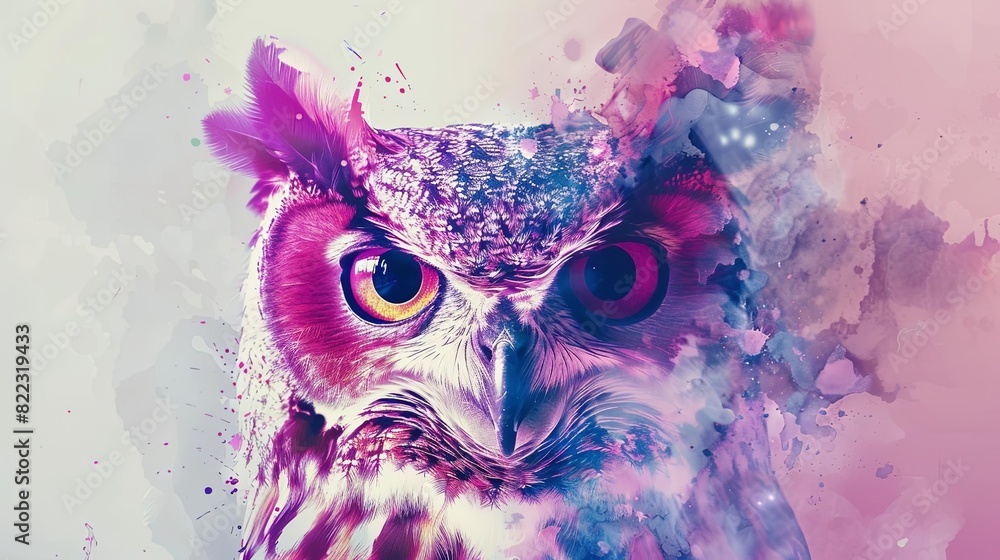 artistic owl portrait with vibrant double exposure paint effect digital illustration artistic owl portrait with vibrant double exposure paint effect digital illustration
