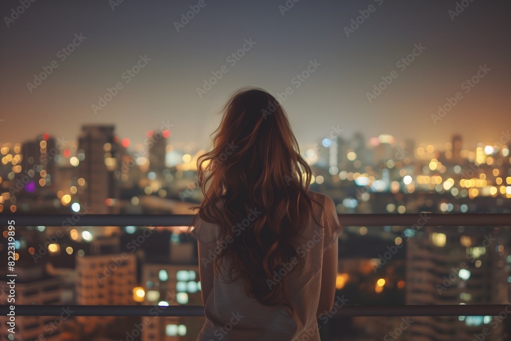 As the festival draws to a close attendees are left with unforgettable memories of a day filled with unexpected surprises Woman Standing Among Various Lights blurred city background As the festival draws to a close attendees are left with unforgettable memories of a day filled with unexpected surprises Woman Standing Among Various Lights blurred city background