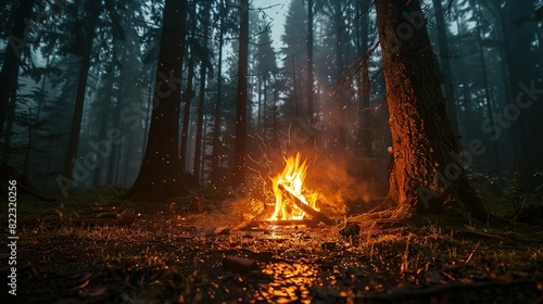 Camp fire in the forest UHD wallpaper
