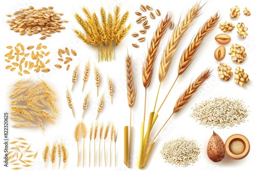 A set of realistic 3D moderns of wheat, barley, oats, and rice photo