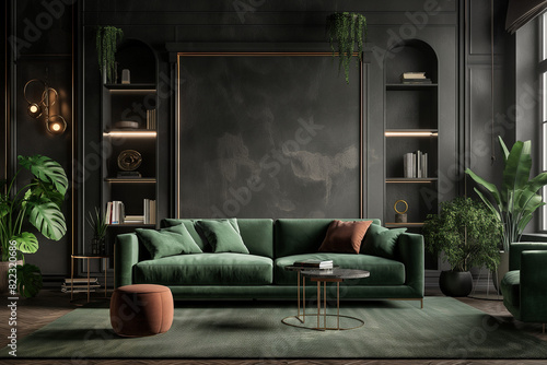 Interior green background 3d render