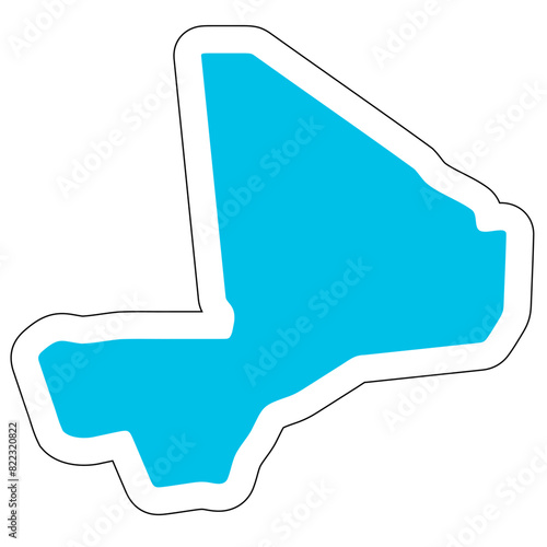 Mali country silhouette. High detailed map. Solid blue vector sticker with white contour isolated on white background.