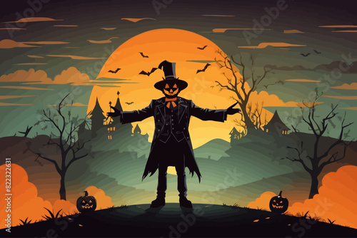 art style cartoon of a scarecrow halloween illustration