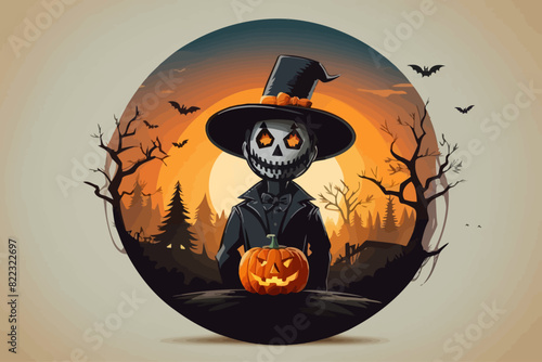 art style cartoon of a scarecrow halloween illustration