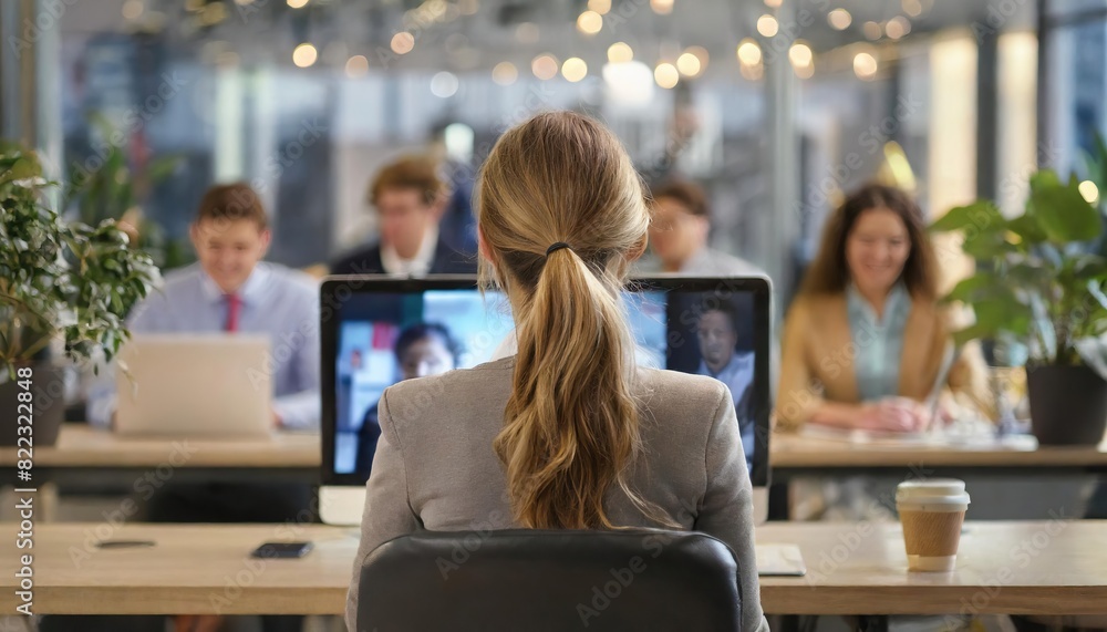 woman at office on online meeting woman at office on online meeting