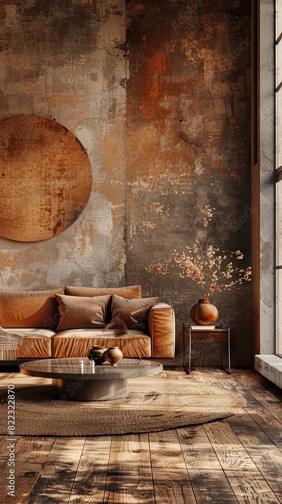 Wabi-Sabi Living Room Background. Contemporary Interior Design. Generative AI. Wabi-Sabi Living Room Background. Contemporary Interior Design. Generative AI.
