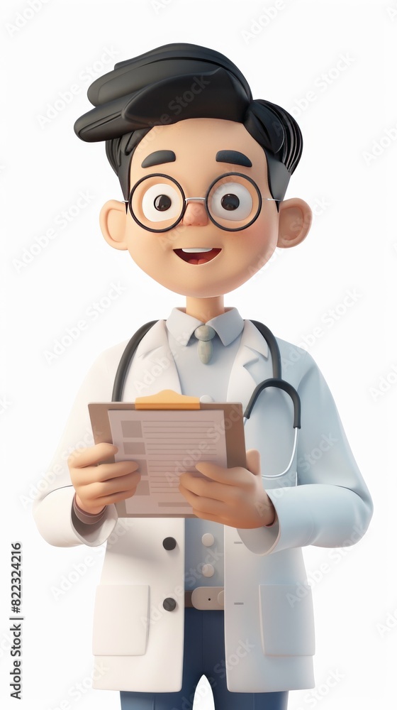 Asian Doctor Reading a Report with a Smiling Expression Asian Doctor Reading a Report with a Smiling Expression
