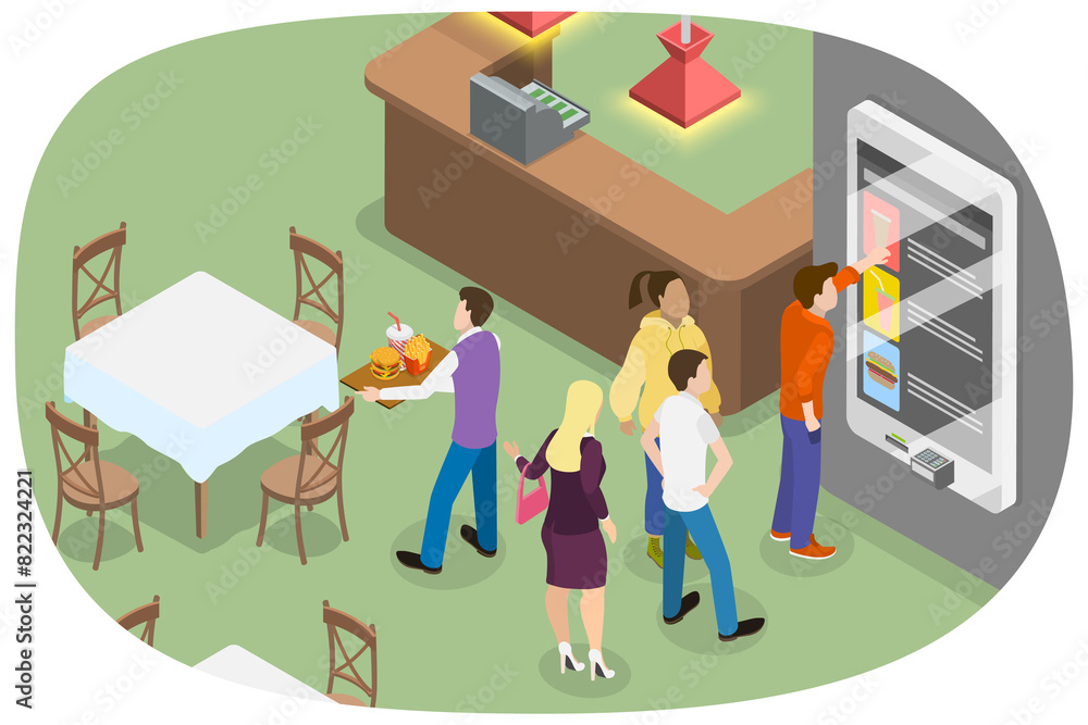 3D Isometric Flat Illustration of Cafe Self Service, Modern Technologies 3D Isometric Flat Illustration of Cafe Self Service, Modern Technologies