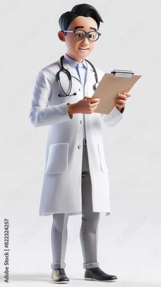 Asian Doctor Reading a Report with a Smiling Expression Asian Doctor Reading a Report with a Smiling Expression