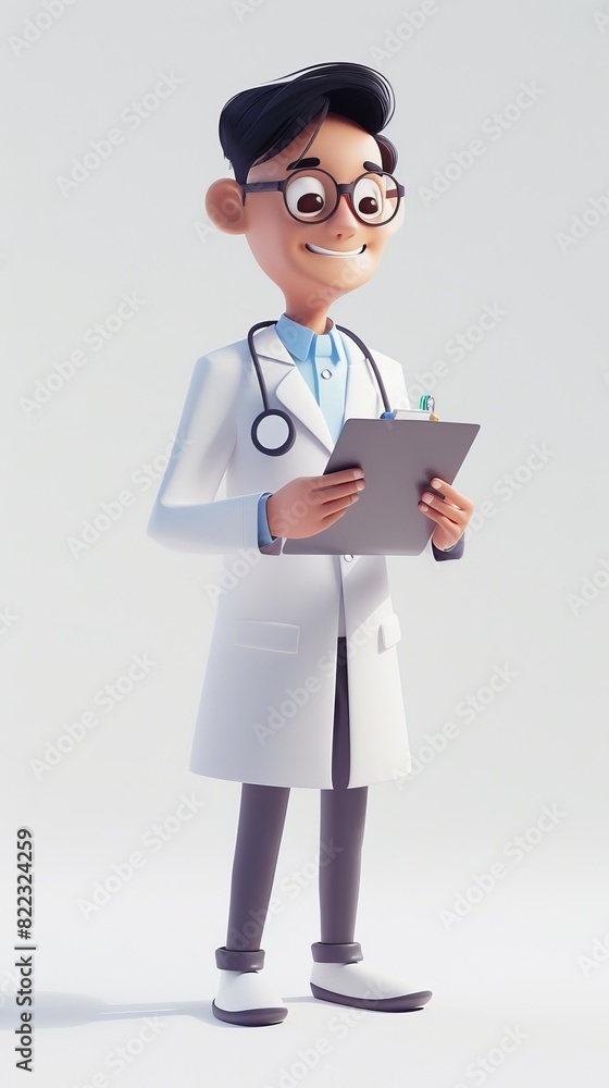 Asian Doctor Reading a Report with a Smiling Expression Asian Doctor Reading a Report with a Smiling Expression