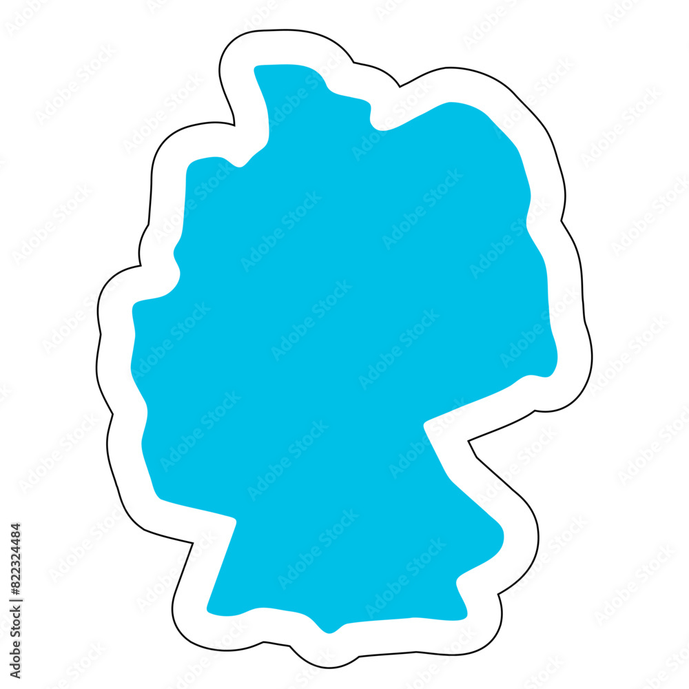 Germany country silhouette. High detailed map. Solid blue vector sticker with white contour isolated on white background. Germany country silhouette. High detailed map. Solid blue vector sticker with white contour isolated on white background.