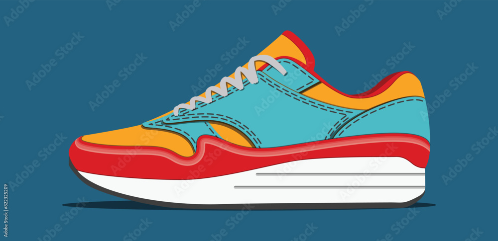 Vector sneakers shoes for training, running shoe vector illustration. Sport shoes color full. Vector sneakers shoes for training, running shoe vector illustration. Sport shoes color full.