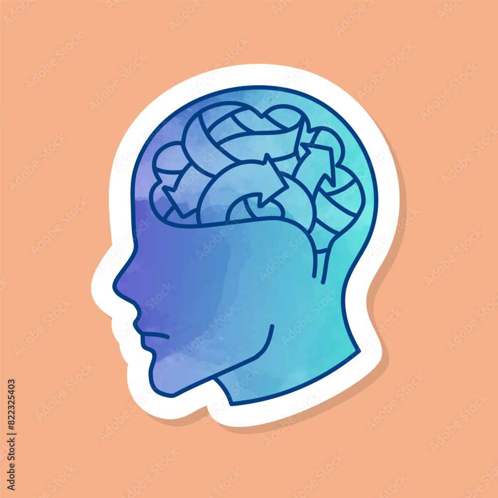 Mental health human brain color sticker Mental health human brain color sticker