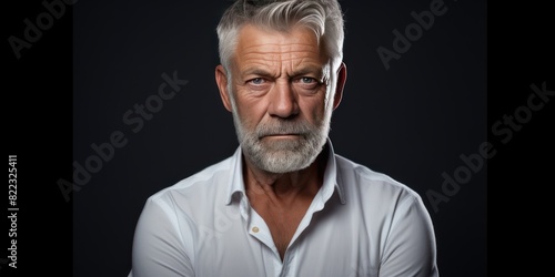 Silver background sad european white man grandfather realistic person portrait older person beautiful bad mood old man Isolated on Background © Zickert