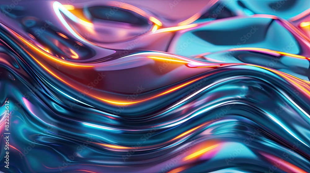 Abstract fluid 3d render holographic iridescent neon curved wave in motion dark background Abstract fluid 3d render holographic iridescent neon curved wave in motion dark background