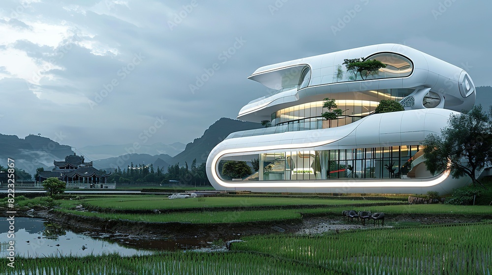 Two story futuristic building UHD wallpaper
