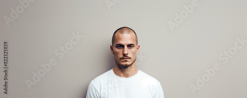 Silver background sad european white man realistic person portrait of young beautiful bad mood expression man Isolated on Background depression anxiety fear  photo