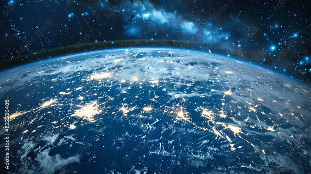 Obraz premium Arafed view of the earth at night, photo from space, photo of earth from space.