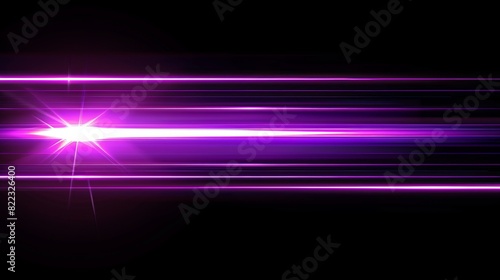 A realistic modern illustration showing neon luminance of bright energy fast dynamic movement on black background with purple streaks created by the movement of lights moving at high speed. photo