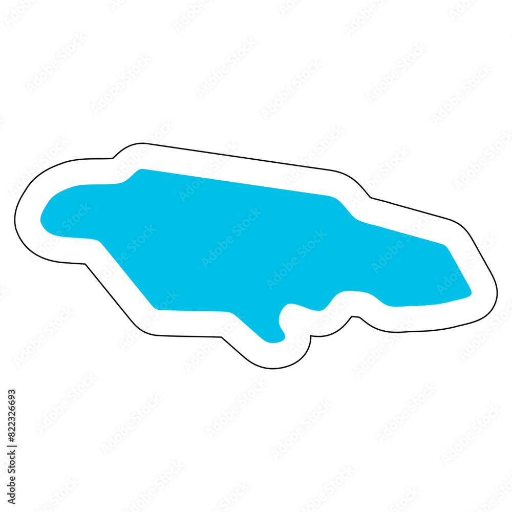 Jamaica country silhouette. High detailed map. Solid blue vector sticker with white contour isolated on white background. Jamaica country silhouette. High detailed map. Solid blue vector sticker with white contour isolated on white background.