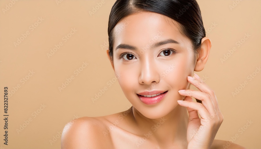 beauty portrait of beautiful young woman on beige background beauty portrait of beautiful young woman on beige background