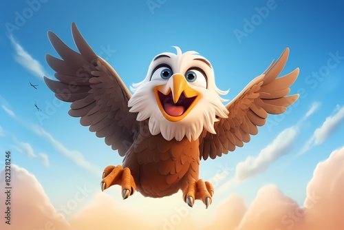 cute cartoon eagle is jumping high in the air