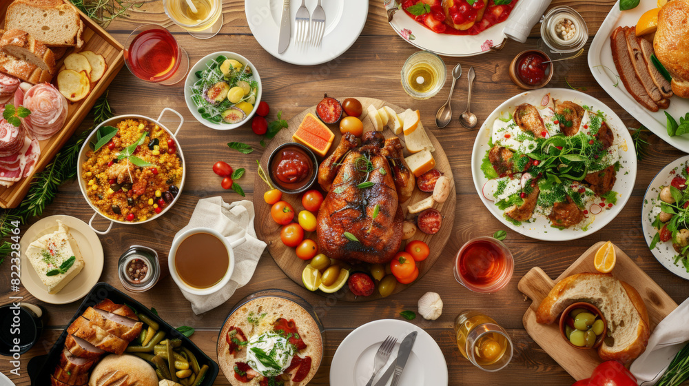 full table of delicious dinner, buffet full table of delicious dinner, buffet