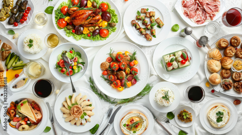 full table of delicious dinner, buffet full table of delicious dinner, buffet