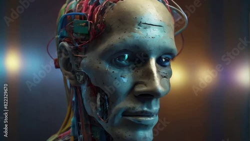 Sci-fi fantasy: Cyborg with cranium implant in cranium and dome partially removed