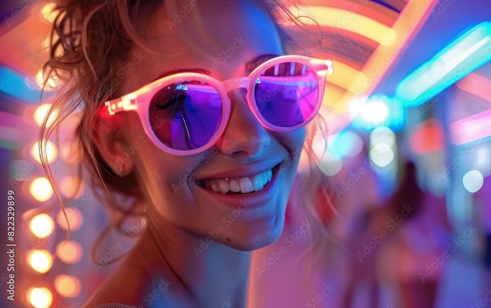 Vibrant Neon Lights and Joyful Smile Vibrant Neon Lights and Joyful Smile