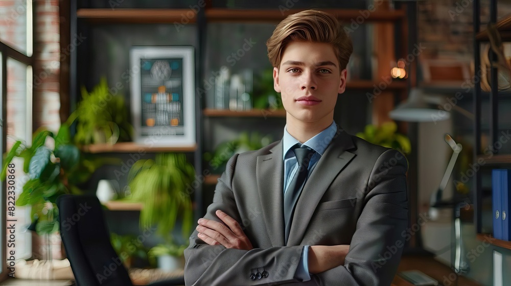 charismatic young businessman in stylish suit confident ceo portrait in office charismatic young businessman in stylish suit confident ceo portrait in office