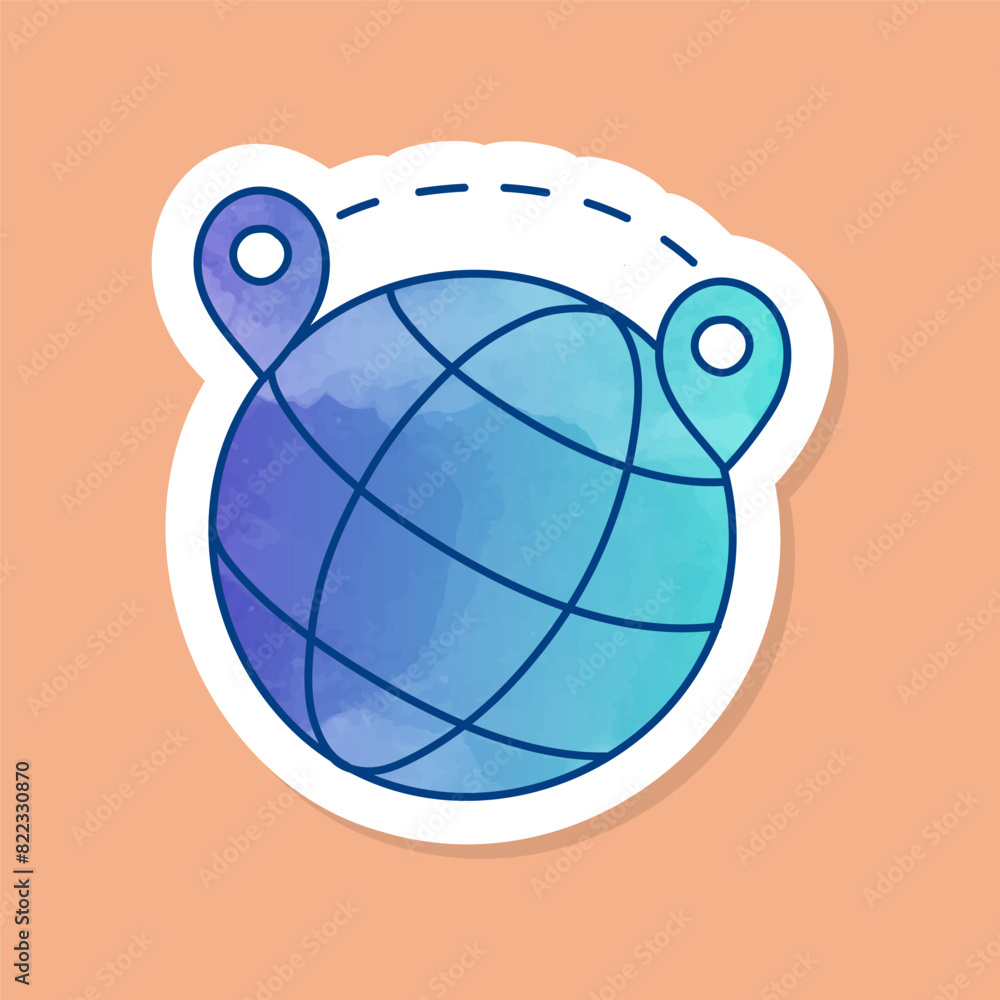 color sticker map pin route on globe icon