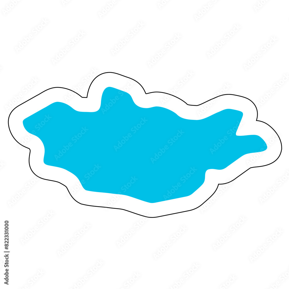 Mongolia country silhouette. High detailed map. Solid blue vector sticker with white contour isolated on white background.