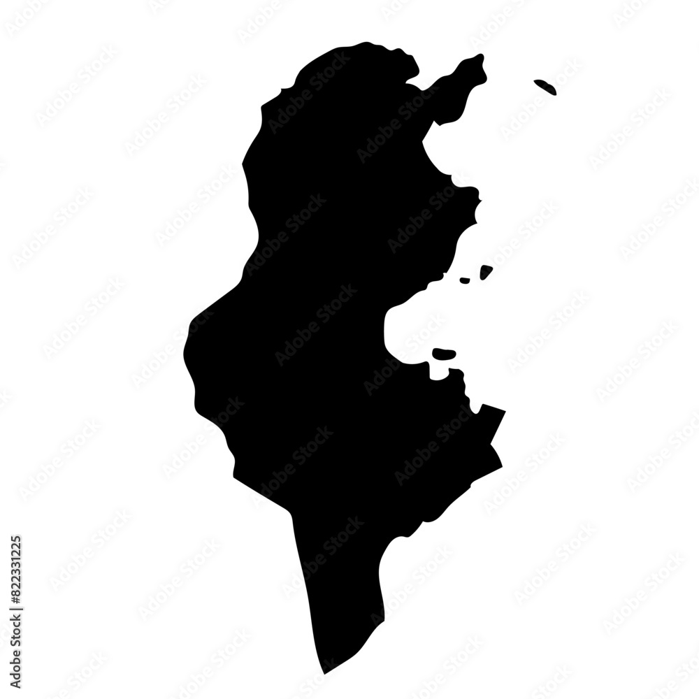 Hand drawn black map of Tunisia. Silhouette, Africa country geography. Vector isolated on white background Hand drawn black map of Tunisia. Silhouette, Africa country geography. Vector isolated on white background