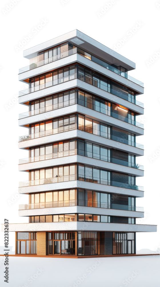 A very tall building with numerous windows on a transparent background