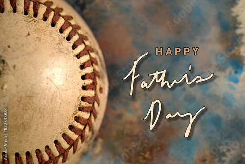 Photography Happy Father's Day greeting with vintage style baseball background