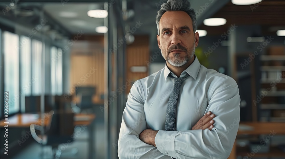 © Bijac - confident middleaged businessman ceo portrait standing in office with arms crossed realistic 3d render