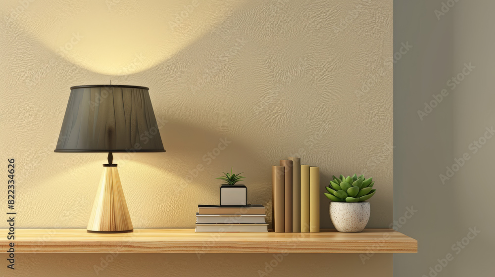 lamp, books and plant on a shelf lamp, books and plant on a shelf