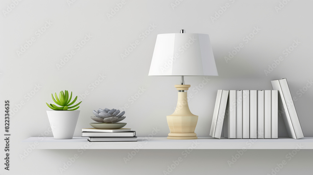 lamp, books and plant on a shelf lamp, books and plant on a shelf