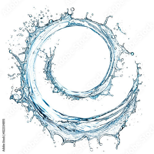 Blue water spinning with small bubbles, flowing in the shape of a wave on a transparent PNG background - Generative AI
