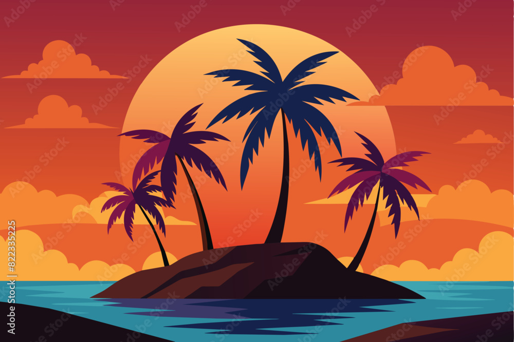 Vector of Palm Trees on and Island at Sunset design